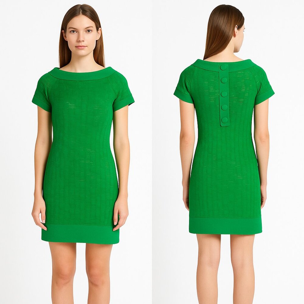 Milly Green Textured Short Sleeve Shift Dress Size 2